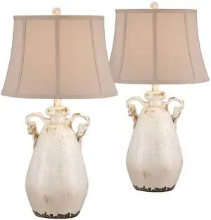 Isabella Rustic Country Cottage Core Table Lamps 29" Tall Set of 2 Crackled Ivory Glaze Ceramic Handles Jar Beige Bell Shade for Bedroom Living Room House Bedside Nightstand Office Isabella Rustic Country Cottage Core Table Lamps 29" Tall Set of 2 Crackled Ivory Glaze Ceramic Handles Jar Beige Bell Shade for Bedroom Living Room House Bedside Nightstand Office