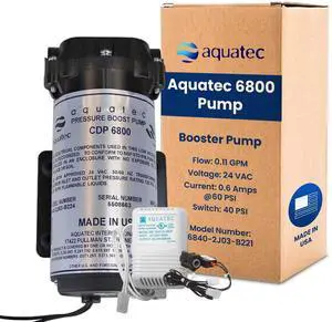 Aquatec 6800 RO Booster Pump Kit Includes 40 PSI Pressure Switch, 120V Transformer, Quiet Self-Priming Water Pressure Pump for Home Reverse Osmosis Systems, 1/4-Inch QC Fittings, Up to 50 GPD Aquatec 6800 RO Booster Pump Kit Includes 40 PSI Pressure Switch, 120V Transformer, Quiet Self-Priming Water Pressure Pump for Home Reverse Osmosis Systems, 1/4-Inch QC Fittings, Up to 50 GPD