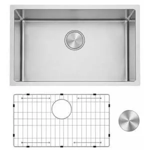Zuhnë Modena 28-Inch Undermount Kitchen Sink, Single Bowl 16 Gauge T304 18/10 Stainless Steel, Brushed Finish, Sound Guard, 28 x 18 x 10 in Zuhnë Modena 28-Inch Undermount Kitchen Sink, Single Bowl 16 Gauge T304 18/10 Stainless Steel, Brushed Finish, Sound Guard, 28 x 18 x 10 in