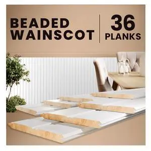 Real Wood Beadboard Wainscoting Panels - Primed Tongue and Groove Pine Solid Wood Wall Panels, 32 Tall, Knot-Free Interior Wall Paneling, Ready to Paint, 36 Planks (Covers 10.5 Lin. Ft.) Real Wood Beadboard Wainscoting Panels - Primed Tongue and Groove Pine Solid Wood Wall Panels, 32 Tall, Knot-Free Interior Wall Paneling, Ready to Paint, 36 Planks (Covers 10.5 Lin. Ft.)