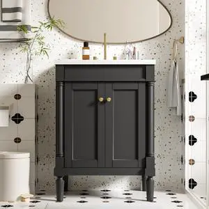 24 Inch Bathroom Vanity with Single Sink Combo Set, Modern Bathroom Storage Cabinet with Double Soft Closing Doors, Solid Wood Frame Bathroom Vanities. (Dark Black) 24 Inch Bathroom Vanity with Single Sink Combo Set, Modern Bathroom Storage Cabinet with Double Soft Closing Doors, Solid Wood Frame Bathroom Vanities. (Dark Black)