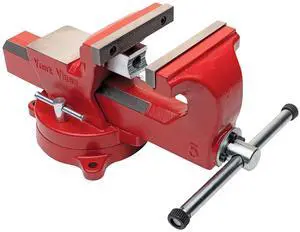Yost Vises ADI-5 Heavy Duty Vise | 130,000 PSI Tensile Strength Austempered Ductile Iron Bench Vise | 5.5 Inch Jaw Width with a 360 Degrees Interlocking Swivel Base and 2 Lockdowns | Red Yost Vises ADI-5 Heavy Duty Vise | 130,000 PSI Tensile Strength Austempered Ductile Iron Bench Vise | 5.5 Inch Jaw Width with a 360 Degrees Interlocking Swivel Base and 2 Lockdowns | Red