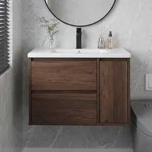 30" Bathroom Vanity with Sink, Floating Bathroom Vanity with Large Storage, Modern Bathroom Cabinet with Ceramic Sink, 2 Soft-Close Drawers and 1 Door 30" Bathroom Vanity with Sink, Floating Bathroom Vanity with Large Storage, Modern Bathroom Cabinet with Ceramic Sink, 2 Soft-Close Drawers and 1 Door