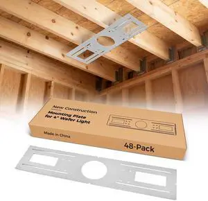 48-Pack Wafer Light Rough in Plate for 4" Lights, 26" New Construction Mounting Plate, Galvanized Rust-Resistant Steel with Pre-Marked Ruler, Pre-Cut Openings 4.25" 48-Pack Wafer Light Rough in Plate for 4" Lights, 26" New Construction Mounting Plate, Galvanized Rust-Resistant Steel with Pre-Marked Ruler, Pre-Cut Openings 4.25"
