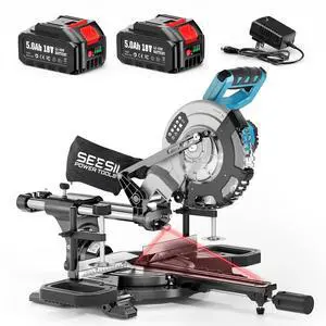 Sliding Compound Miter Saw: Cordless Power Miter Saw with Laser Guide 8-Inch, 2 * 5000 mAh Batteries, Single Bevel 45°, 24T TCT Blade, Max Cut 2.5×12-inch, Ideal for DIY & Woodworking Sliding Compound Miter Saw: Cordless Power Miter Saw with Laser Guide 8-Inch, 2 * 5000 mAh Batteries, Single Bevel 45°, 24T TCT Blade, Max Cut 2.5×12-inch, Ideal for DIY & Woodworking