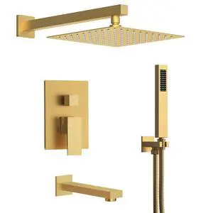 Shower Tub Faucet Set, 10" Bathroom Rainfall Shower Head Fixtures Combo with Handheld Spray and Tub Spout, Brushed Gold (Valve Included) Shower Tub Faucet Set, 10" Bathroom Rainfall Shower Head Fixtures Combo with Handheld Spray and Tub Spout, Brushed Gold (Valve Included)