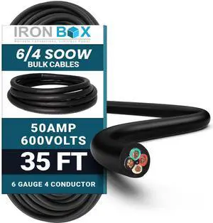 IronBox Electric - 6/4 SOOW Bulk Cable - 6 Gauge 4 Conductor - Rated for 600V, 50A - Water & Oil Resistant Cable for Industrial & Residential Use - Ideal for Generators,Circuits,Data Centers(35 Foot) IronBox Electric - 6/4 SOOW Bulk Cable - 6 Gauge 4 Conductor - Rated for 600V, 50A - Water & Oil Resistant Cable for Industrial & Residential Use - Ideal for Generators,Circuits,Data Centers(35 Foot)