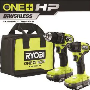 ONE+ HP 18V Brushless Cordless Compact 1/2 in. Drill and Impact Driver Kit with (2) 1.5 Ah Batteries, Charger and Bag ONE+ HP 18V Brushless Cordless Compact 1/2 in. Drill and Impact Driver Kit with (2) 1.5 Ah Batteries, Charger and Bag