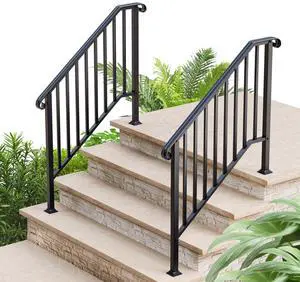 2 Pack 4 Step Handrails for Outdoor Steps, Fit 3 or 4 Steps Outdoor Stair Railing for Concrete Steps, Black Wrought Iron Railing, Exterior Hand Railing for Steps Adjustable Metal Hand Rails for Deck 2 Pack 4 Step Handrails for Outdoor Steps, Fit 3 or 4 Steps Outdoor Stair Railing for Concrete Steps, Black Wrought Iron Railing, Exterior Hand Railing for Steps Adjustable Metal Hand Rails for Deck