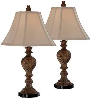 Regio Traditional Rustic Table Lamps 25.5" High Set of 2 Deep Espresso Aged Brown Leaf Tan Fabric Square Bell Shade for Cottage Core Living Room Bedroom House Bedside Nightstand Home Regio Traditional Rustic Table Lamps 25.5" High Set of 2 Deep Espresso Aged Brown Leaf Tan Fabric Square Bell Shade for Cottage Core Living Room Bedroom House Bedside Nightstand Home