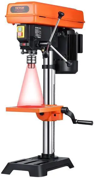 10 in Benchtop Drill Press, 6.2A Induction Motor, Tabletop Drilling Machine with 610/940 / 1500/2150 / 2800 RPM Adjustable Speed, 0-45° Tilting Worktable, LED Work Light, for Wood Metal 10 in Benchtop Drill Press, 6.2A Induction Motor, Tabletop Drilling Machine with 610/940 / 1500/2150 / 2800 RPM Adjustable Speed, 0-45° Tilting Worktable, LED Work Light, for Wood Metal
