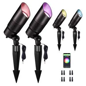 RGBCW Landscape Spotlights Low Voltage - Smart Color-Changing LED 12V Uplights, Spot Lights Outdoor Waterproof, App Control Works with Alexa, Aluminum Black for Trees Wall Halloween 4 Pack RGBCW Landscape Spotlights Low Voltage - Smart Color-Changing LED 12V Uplights, Spot Lights Outdoor Waterproof, App Control Works with Alexa, Aluminum Black for Trees Wall Halloween 4 Pack