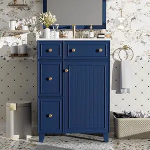 Bathroom Vanity with Sink Combo, Modern Freestanding Bathroom Sink Cabinet with Gold Handles,Bathroom Cabinet with 24 inch Sink, 2 Drawers, 1 Door, Blue Bathroom Vanity with Sink Combo, Modern Freestanding Bathroom Sink Cabinet with Gold Handles,Bathroom Cabinet with 24 inch Sink, 2 Drawers, 1 Door, Blue