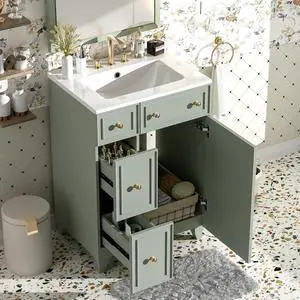 Small Bathroom Vanity, 24 inch Sink Vanity Set, Modern Undermount Bathroom Sink Cabinet with 1 Soft Close Door,Easy Assembly, Green Small Bathroom Vanity, 24 inch Sink Vanity Set, Modern Undermount Bathroom Sink Cabinet with 1 Soft Close Door,Easy Assembly, Green