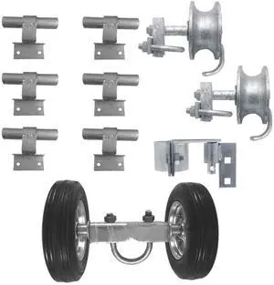 6" CHAIN LINK WALL MOUNTED ROLLING GATE HARDWARE KIT: (Chain Link Fence Gate Parts) (6" Rut Runner, 2 Track Wheels, 6 Wall Mounted Track Brackets, 1 Rolo Latch) 6" CHAIN LINK WALL MOUNTED ROLLING GATE HARDWARE KIT: (Chain Link Fence Gate Parts) (6" Rut Runner, 2 Track Wheels, 6 Wall Mounted Track Brackets, 1 Rolo Latch)