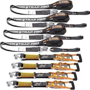 Pro 25' x 2'' Self Tensioning Ratchet Straps (10,000LB Break Strength) - Adjusts to Load Shifts - Heavy Duty & Industrial Use - Extra Soft Loops - Heavy UTV, Cargo, ATV, Trucks (4-Pack) Pro 25' x 2'' Self Tensioning Ratchet Straps (10,000LB Break Strength) - Adjusts to Load Shifts - Heavy Duty & Industrial Use - Extra Soft Loops - Heavy UTV, Cargo, ATV, Trucks (4-Pack)