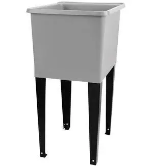 Grey Space Saver Utility Sink by, Freestanding Tehila Space Saving Laundry Tub, Black Metal Legs with P-Trap Kit Grey Space Saver Utility Sink by, Freestanding Tehila Space Saving Laundry Tub, Black Metal Legs with P-Trap Kit
