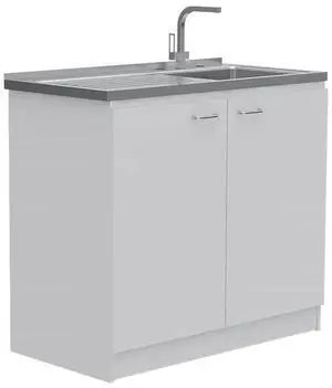 Napoles 39 inch Utility Sink with Cabinet, Stainless Steel Countertop, Double Doors, Freestanding, White Napoles 39 inch Utility Sink with Cabinet, Stainless Steel Countertop, Double Doors, Freestanding, White