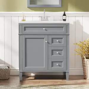 Modern 30" Bathroom Vanity with Sink, Bathroom Storage Cabinet with 2 Drawers, 1 Tip-Out Drawer and 1 Door, Freestanding Bathroom Vanities, Soft Closing, Solid Wood Frame Modern 30" Bathroom Vanity with Sink, Bathroom Storage Cabinet with 2 Drawers, 1 Tip-Out Drawer and 1 Door, Freestanding Bathroom Vanities, Soft Closing, Solid Wood Frame