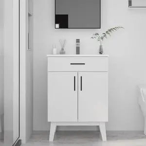 24 inch Bathroom Vanity with Sink, Modern Single Basin Vanity with Soft Closing Doors & Metal Handles, Easy Installation | White Bathroom Cabinet (White) 24 inch Bathroom Vanity with Sink, Modern Single Basin Vanity with Soft Closing Doors & Metal Handles, Easy Installation | White Bathroom Cabinet (White)