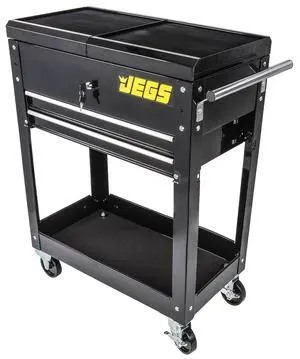 Heavy-Duty Tool Box Cart | 220 LBS Capacity | Uses Four 4" Caster Wheels | Includes 2 Keyes and 6 Drawer Liners | Black with Logo | 2 Locking Drawers | Sliding Top Heavy-Duty Tool Box Cart | 220 LBS Capacity | Uses Four 4" Caster Wheels | Includes 2 Keyes and 6 Drawer Liners | Black with Logo | 2 Locking Drawers | Sliding Top