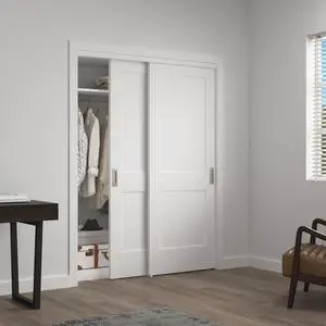 Sliding Closet Door, 60 in. x 80 in. Bypass Closet Door,2 Panel Primed Doors with Top & Bottom Track Kits, White Hollow Core Bypass Closet Door, Paintable Sliding Closet Door, 60 in. x 80 in. Bypass Closet Door,2 Panel Primed Doors with Top & Bottom Track Kits, White Hollow Core Bypass Closet Door, Paintable
