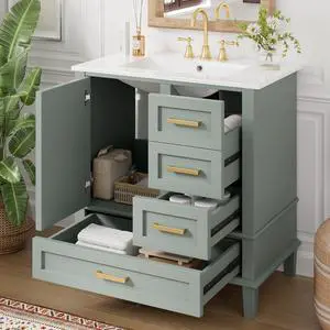 30" Bathroom Vanity with Sink, 30 in Vanity with Sink for Bathroom, Modern Bathroom Vanity with Sink 30 Inch, 30 Restroom Vanity with Sink, 3 Drawers and 1 Soft Closing Door (Light Green) 30" Bathroom Vanity with Sink, 30 in Vanity with Sink for Bathroom, Modern Bathroom Vanity with Sink 30 Inch, 30 Restroom Vanity with Sink, 3 Drawers and 1 Soft Closing Door (Light Green)