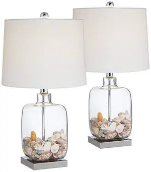 Coastal Accent Table Lamps 21 3/4" High Set of 2 Brushed Steel Clear Glass Fillable White Drum Shade Decor for Living Room Bedroom House Bedside Nightstand Home Office Family Coastal Accent Table Lamps 21 3/4" High Set of 2 Brushed Steel Clear Glass Fillable White Drum Shade Decor for Living Room Bedroom House Bedside Nightstand Home Office Family