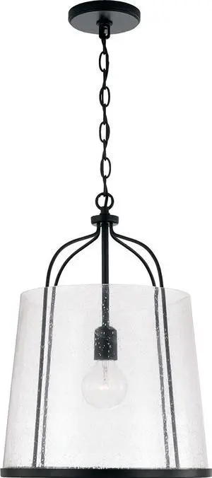 HomePlace Lighting 347011MB Madison Transitional Clear Seeded Glass Pendant Light Fixture, 1-Light 100 Watt, 19" H x 14" W, Black HomePlace Lighting 347011MB Madison Transitional Clear Seeded Glass Pendant Light Fixture, 1-Light 100 Watt, 19" H x 14" W, Black