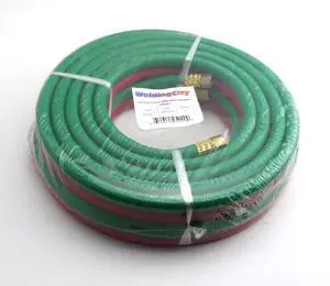 75-ft 3/8" Grade-T Red and Green Rubber Twin Hose B-B Fittings for Oxygen/Acetylene, Propane and Other Alternative Fuel Gas in Welding, Cutting and Heating 75-ft 3/8" Grade-T Red and Green Rubber Twin Hose B-B Fittings for Oxygen/Acetylene, Propane and Other Alternative Fuel Gas in Welding, Cutting and Heating