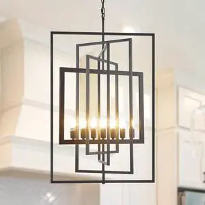 Black Farmhouse Chandelier, 7-Light Lantern Pendant Light Fixtures, Rustic Industrial Foyer Lighting Fixtures, Large Foyer Chandeliers for High Ceilings, for Kitchen Island, Staircase, Entryway Black Farmhouse Chandelier, 7-Light Lantern Pendant Light Fixtures, Rustic Industrial Foyer Lighting Fixtures, Large Foyer Chandeliers for High Ceilings, for Kitchen Island, Staircase, Entryway