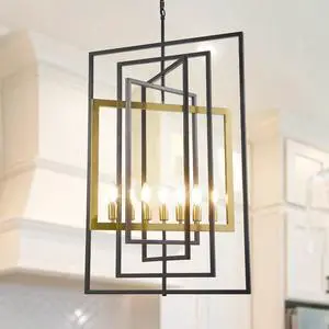 7-Light Modern Chandelier, Industrial Large Chandeliers for High Ceilings, Farmhouse Foyer Lighting Fixtures, Black and Gold Geometric Pendant Light, for Living Room, Staircase, Entryway 7-Light Modern Chandelier, Industrial Large Chandeliers for High Ceilings, Farmhouse Foyer Lighting Fixtures, Black and Gold Geometric Pendant Light, for Living Room, Staircase, Entryway