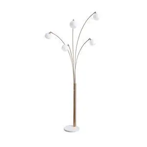 Taliya Contemporary 95" Metal and White Marble Arc Floor Lamp with 5 Light Shades and Dimmer Switch, White & Champagne Taliya Contemporary 95" Metal and White Marble Arc Floor Lamp with 5 Light Shades and Dimmer Switch, White & Champagne