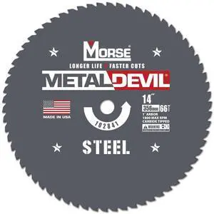 Morse Metal Devil CSM1466FSC, Circular Saw Blade, Carbide Tipped, Steel Cutting, 14 inch, 1 Pack Morse Metal Devil CSM1466FSC, Circular Saw Blade, Carbide Tipped, Steel Cutting, 14 inch, 1 Pack