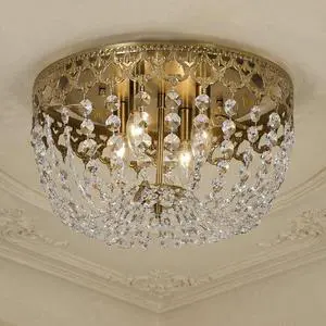 15" Crystal Brass Ceiling Light Fixture, 4-Lights Vintage Gold Chandelier, Antique French Empire Lixture Fixture, E12 Bulbs 15" Crystal Brass Ceiling Light Fixture, 4-Lights Vintage Gold Chandelier, Antique French Empire Lixture Fixture, E12 Bulbs