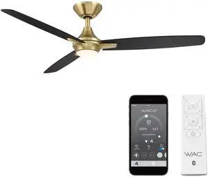 WAC F-060L-SB/MB Blitzen 54" Outdoor Ceiling Fan with LED Lights and Remote, Soft Brass Matte Black WAC F-060L-SB/MB Blitzen 54" Outdoor Ceiling Fan with LED Lights and Remote, Soft Brass Matte Black