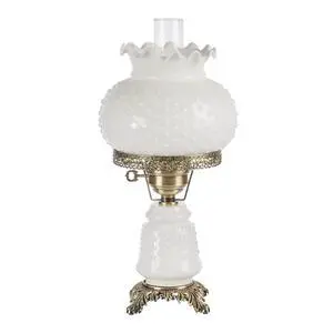 Mindy Hobnail Glass Table Lamp, White Shade | Handcrafted Globe, Blown by Hand, Hurricane Chimney Style, Victorian Design, 3-Way Lighting, 20.5" H Mindy Hobnail Glass Table Lamp, White Shade | Handcrafted Globe, Blown by Hand, Hurricane Chimney Style, Victorian Design, 3-Way Lighting, 20.5" H