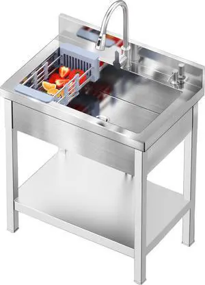 Stainless Steel Utility Sink, 28"Freestanding Sink with Retractable Cold and Hot Water Faucet,Hoses and Drain Kit for Kitchens, Bathrooms, Garage, Laundry Room,Pet Cleaning Stainless Steel Utility Sink, 28"Freestanding Sink with Retractable Cold and Hot Water Faucet,Hoses and Drain Kit for Kitchens, Bathrooms, Garage, Laundry Room,Pet Cleaning