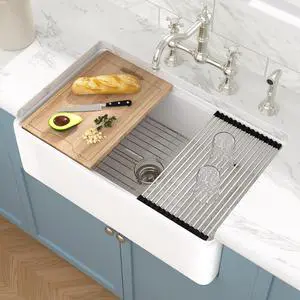 White Farmhouse Sink - 33 Inch Fireclay Farm Kitchen Sink Undermount Workstation 33x20 Inch Single Bowl Apron Front Ceramic Farmer Barn Sinks Basin with Accessories White Farmhouse Sink - 33 Inch Fireclay Farm Kitchen Sink Undermount Workstation 33x20 Inch Single Bowl Apron Front Ceramic Farmer Barn Sinks Basin with Accessories