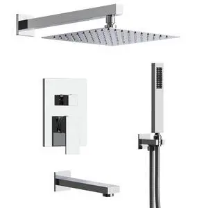 Shower Tub Faucet Set, 10" Bathroom Rainfall Shower Head Fixtures Combo with Handheld Spray and Tub Spout, Chrome (Valve Included) Shower Tub Faucet Set, 10" Bathroom Rainfall Shower Head Fixtures Combo with Handheld Spray and Tub Spout, Chrome (Valve Included)