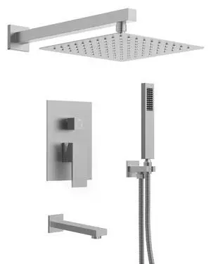 Shower Tub Faucet Set, 10" Bathroom Rainfall Shower Head Fixtures Combo with Handheld Spray and Tub Spout, Brushed Nickel (Valve Included) Shower Tub Faucet Set, 10" Bathroom Rainfall Shower Head Fixtures Combo with Handheld Spray and Tub Spout, Brushed Nickel (Valve Included)