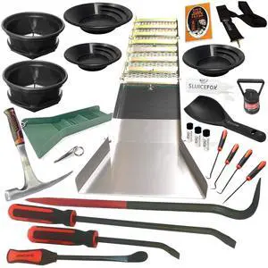 Complete Gold Mining Kit; Folding 50 inch Gold Sluice Box; Gold Prospecting Equipment; Rock Pick Hammer; Gold Classifiers; Pay Dirt Scoop; Crevice Tools and More Gold Mining Complete Gold Mining Kit; Folding 50 inch Gold Sluice Box; Gold Prospecting Equipment; Rock Pick Hammer; Gold Classifiers; Pay Dirt Scoop; Crevice Tools and More Gold Mining