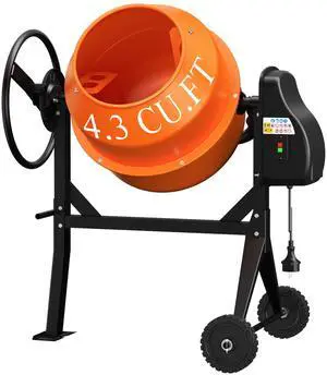 Electric Cement Mixer, 4.3 Cu.Ft. 450W 3/5HP Portable Concrete Mixer Machine with Wheels & Stand Steel for Stucco, Mortar, Feed Mixing, Ideal for Construction & Farm Use, Orange Electric Cement Mixer, 4.3 Cu.Ft. 450W 3/5HP Portable Concrete Mixer Machine with Wheels & Stand Steel for Stucco, Mortar, Feed Mixing, Ideal for Construction & Farm Use, Orange