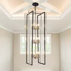 12-Light Modern Chandelier, Large Chandeliers for High Ceilings, Farmhouse Foyer Lighting Fixtures, 3 Tier Lantern Pendant Light, Industrial Chandelier for Entryway Staircase, Black & Silver 12-Light Modern Chandelier, Large Chandeliers for High Ceilings, Farmhouse Foyer Lighting Fixtures, 3 Tier Lantern Pendant Light, Industrial Chandelier for Entryway Staircase, Black & Silver