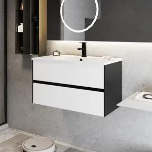 36" Bathroom Vanity Cabinet with Undermount White Sink Combo, Wall Mounted Floating Bathroom Cabinet with Colors Mixed Style, 2 Big Drawers & Matte Black Faucet 36" Bathroom Vanity Cabinet with Undermount White Sink Combo, Wall Mounted Floating Bathroom Cabinet with Colors Mixed Style, 2 Big Drawers & Matte Black Faucet