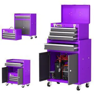 AIRAJ Rolling Tool Chest,4 Drawers Tool Chest with 4 Swivel Casters,Large-Capacity Detachable Tool Cabinet with Lock and Double Doors,Suitable for Work Shops,Warehouse and Garage,Purple AIRAJ Rolling Tool Chest,4 Drawers Tool Chest with 4 Swivel Casters,Large-Capacity Detachable Tool Cabinet with Lock and Double Doors,Suitable for Work Shops,Warehouse and Garage,Purple