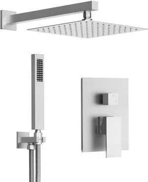 10 Inch Shower Faucet Set, High Pressure Rainfall Shower Head and Handheld Sprayer Combo, Brushed Nickel 10 Inch Shower Faucet Set, High Pressure Rainfall Shower Head and Handheld Sprayer Combo, Brushed Nickel