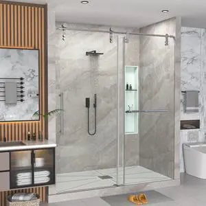 Frameless Shower Door 56-60" W x 76" H, Bathroom Sliding Glass Shower Door with 5/16" (8mm) Clear SGCC Tempered Glass Stainless Steel Hardware for Walk-in Shower Frameless Shower Door 56-60" W x 76" H, Bathroom Sliding Glass Shower Door with 5/16" (8mm) Clear SGCC Tempered Glass Stainless Steel Hardware for Walk-in Shower