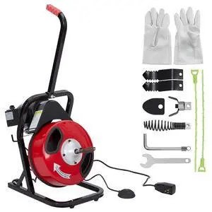 50 FT x 1/2 Inch Drain Cleaner Machine with 250W Motor, Manual Feed Sewer Snake Auger with 4 Cutters & Air-Activated Foot Switch, Semi-Enclosed Drum Drain Cleaning Tool for 2" to 4" Pipes 50 FT x 1/2 Inch Drain Cleaner Machine with 250W Motor, Manual Feed Sewer Snake Auger with 4 Cutters & Air-Activated Foot Switch, Semi-Enclosed Drum Drain Cleaning Tool for 2" to 4" Pipes