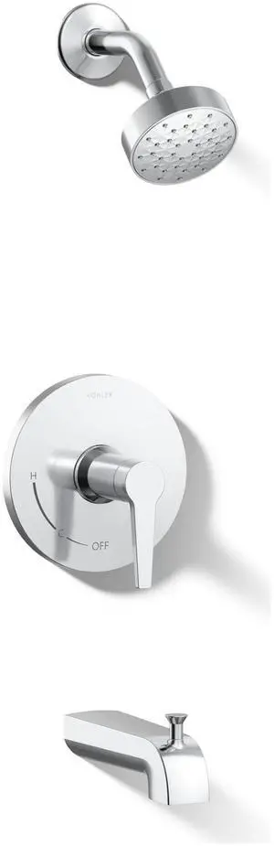 K-TS97074-4G-CP Pitch Bath and Shower Trim Kit, Single-Function Showerhead, Diverter Bath Spout and Faceplace with Handle, 1.75 GPM, Polished Chrome K-TS97074-4G-CP Pitch Bath and Shower Trim Kit, Single-Function Showerhead, Diverter Bath Spout and Faceplace with Handle, 1.75 GPM, Polished Chrome